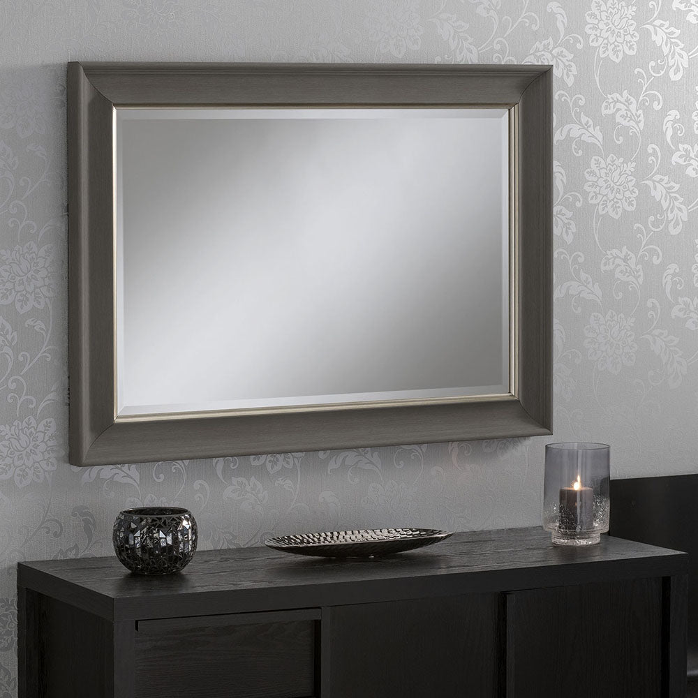 Elegant Rectangular Matte Grey Framed Wall Mirror