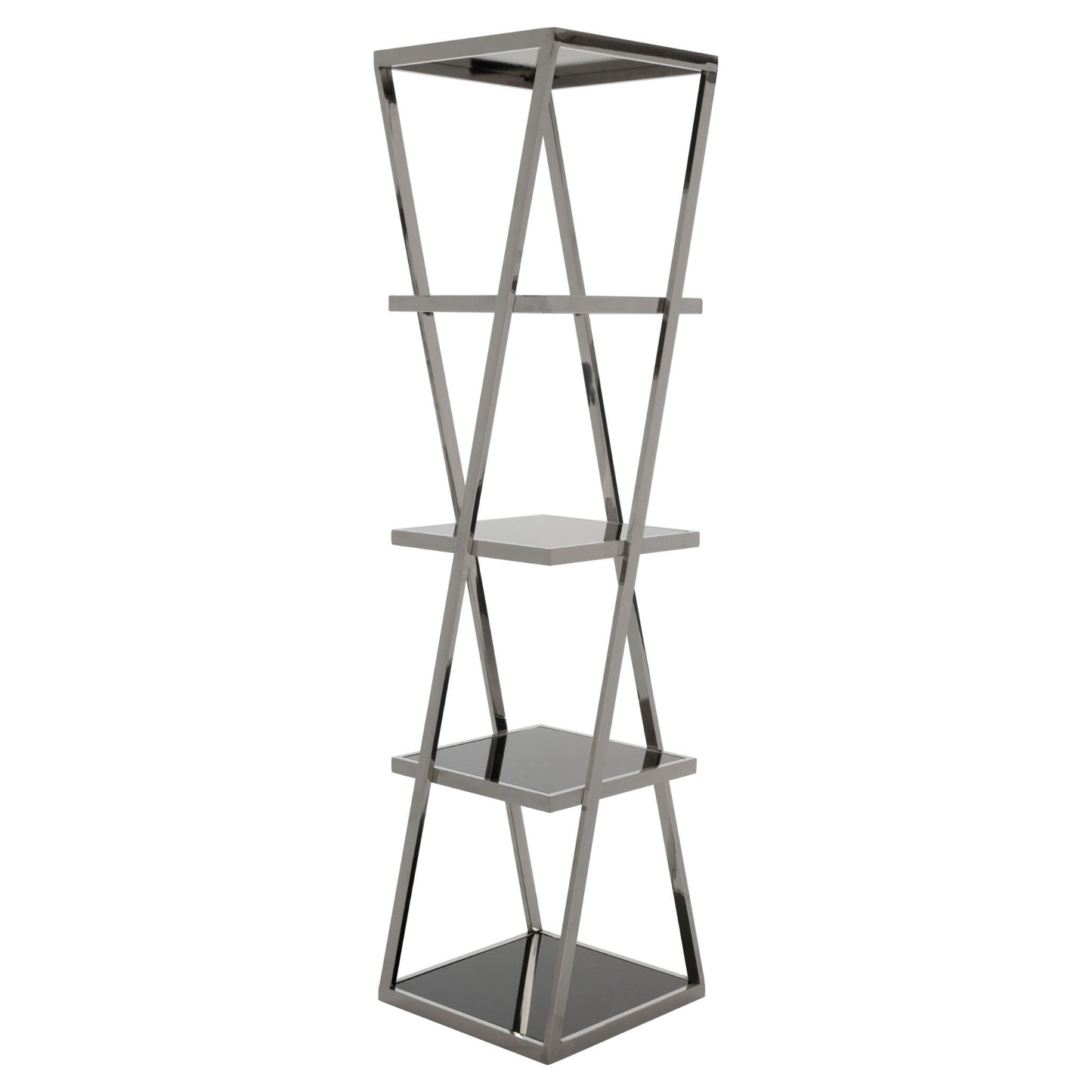 Black Mirrored Tiered Shelf Unit in Chrome