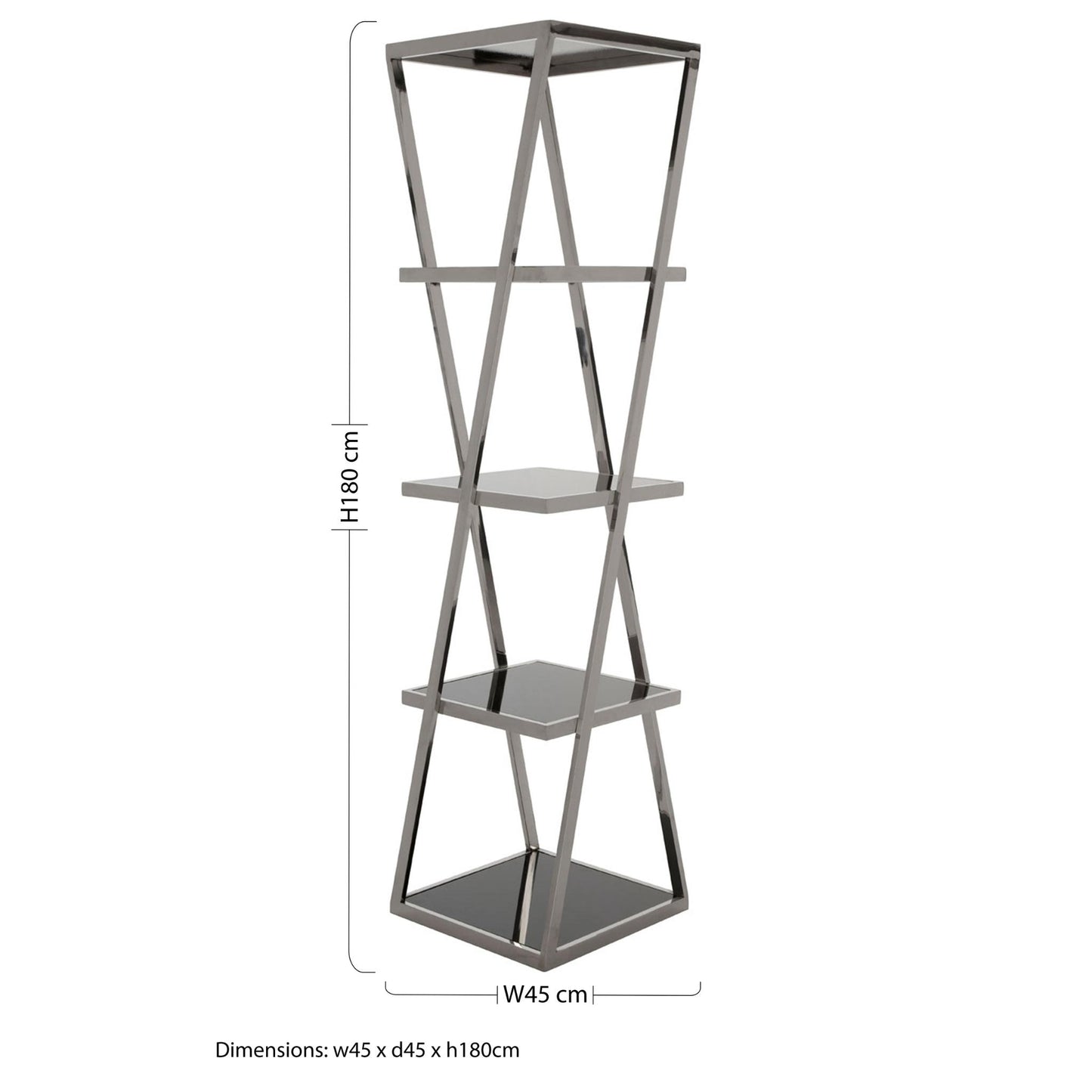 Black Mirrored Tiered Shelf Unit in Chrome Dimensions