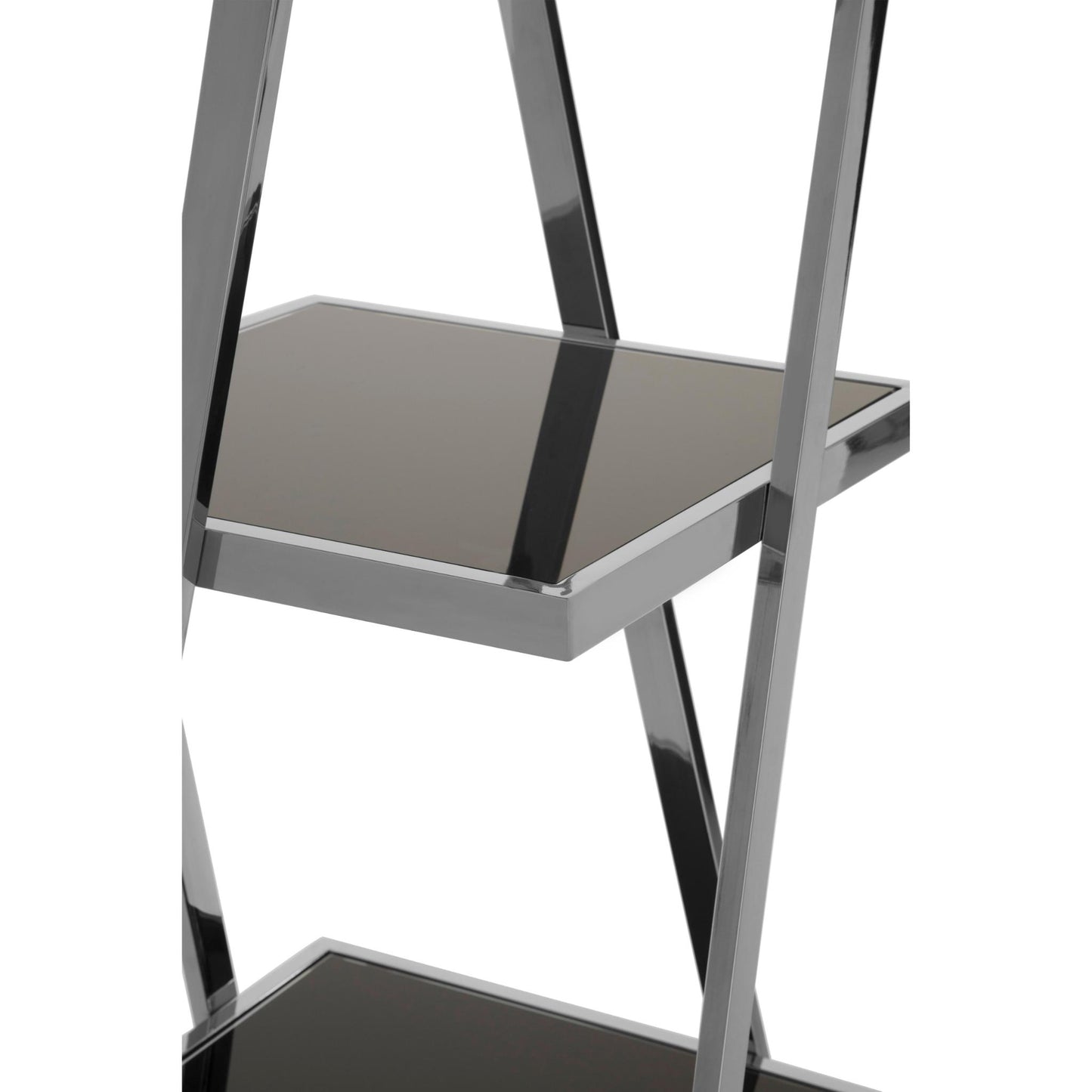 Black Mirrored Tiered Shelf Unit in Chrome Middle Shelves