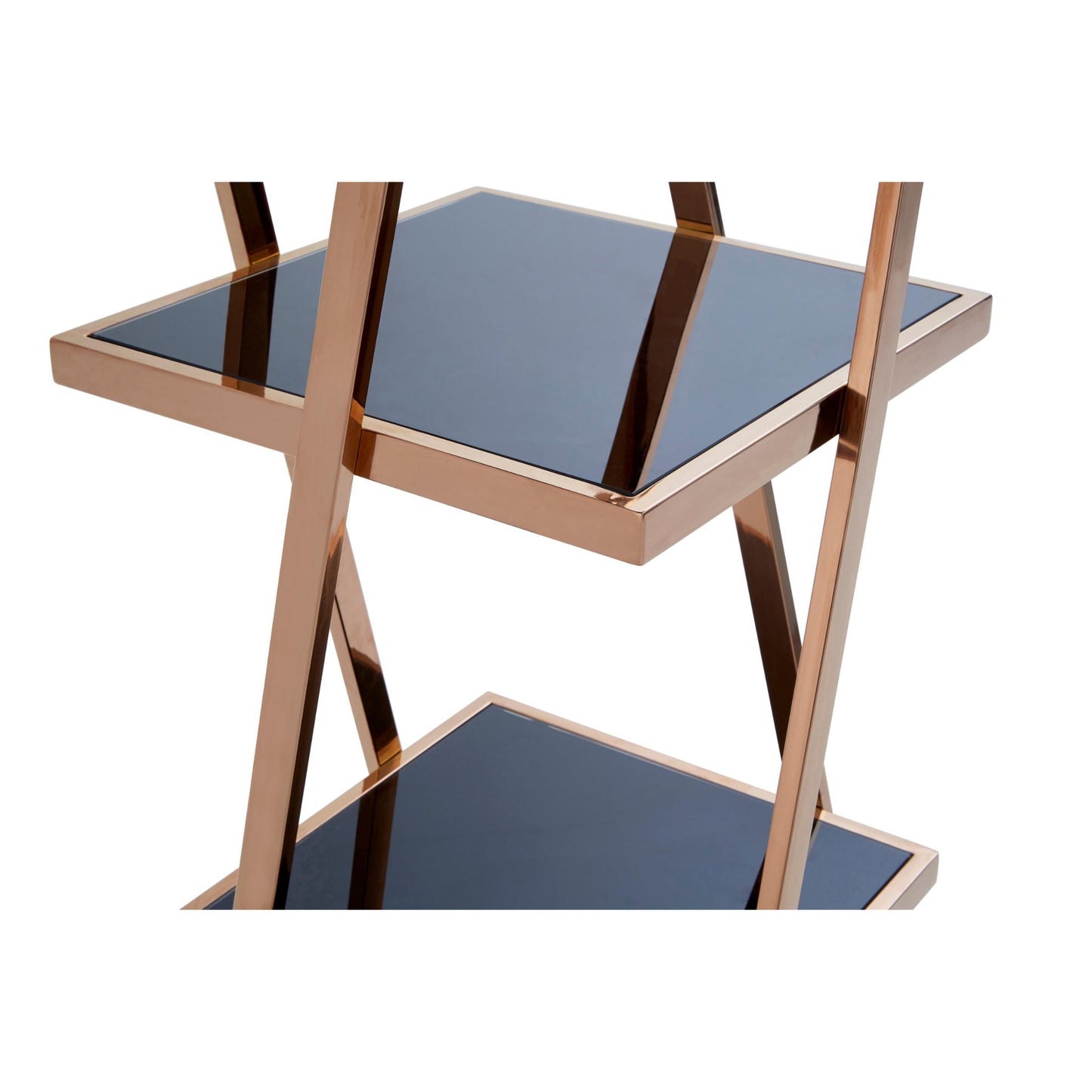 Black Mirrored Tiered Shelf Unit in Rose Gold Middle Shelves