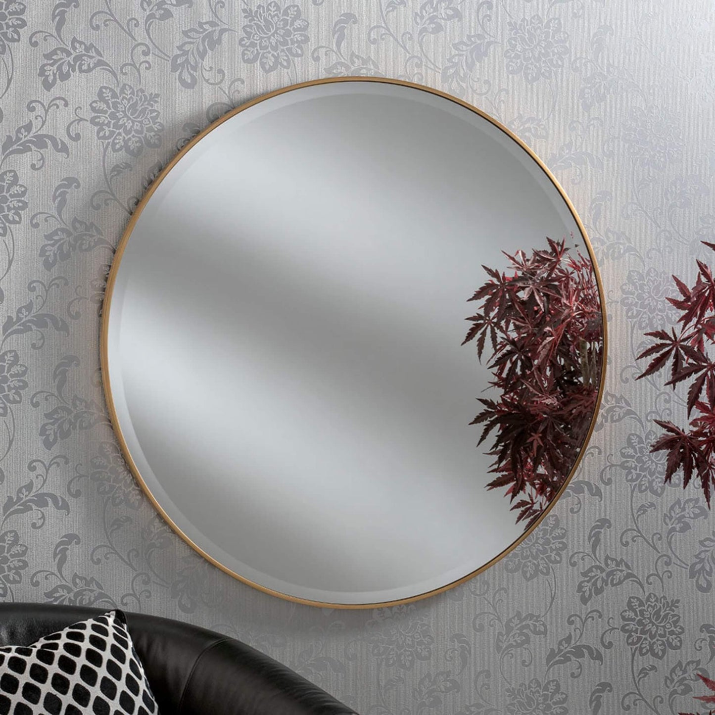 Camden Round Circle Mirror with a gold frame - Lifestyle Photo