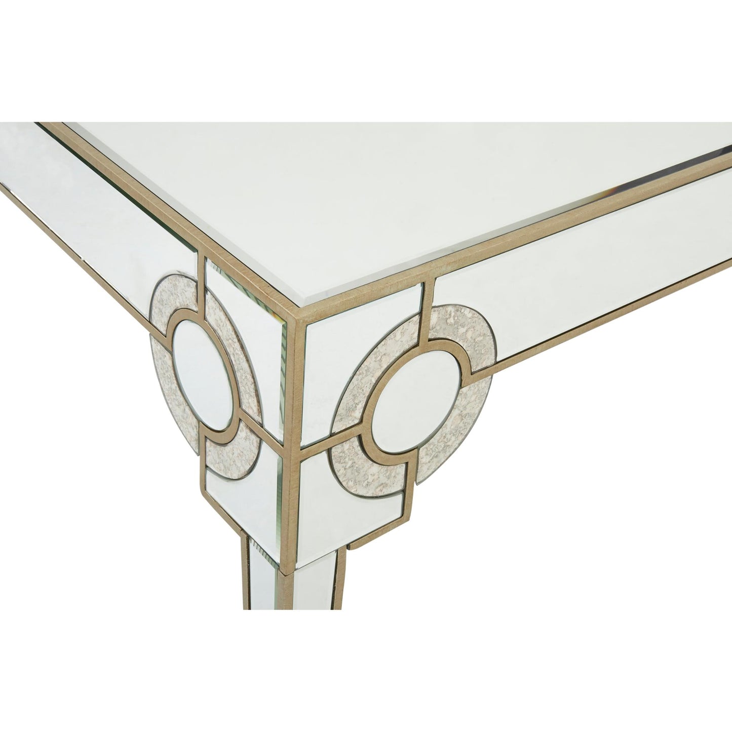 Circles of Elegance Mirrored Dining Table Corner Circle Motif
