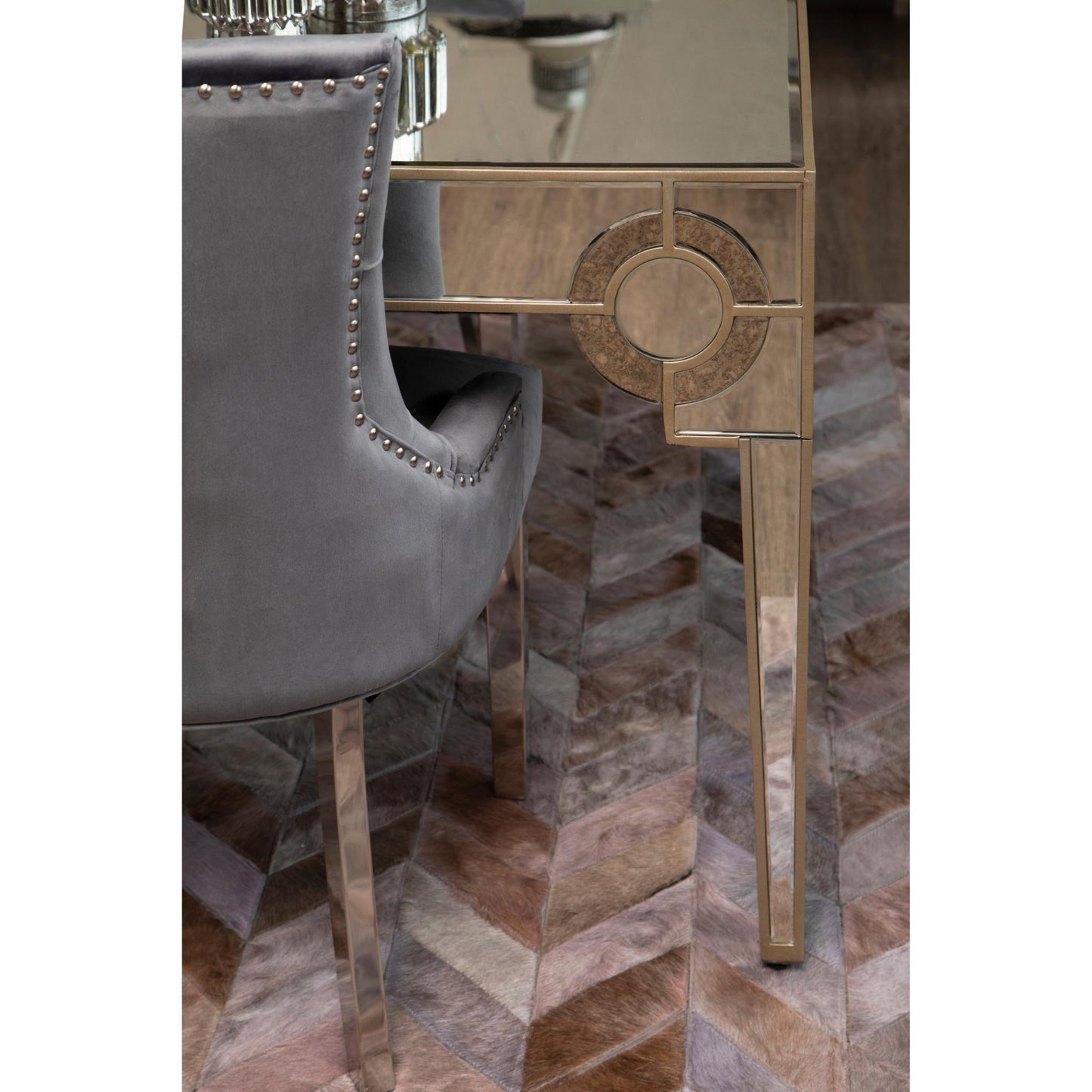 Circles of Elegance Mirrored Dining Table Leg Lifestyle View