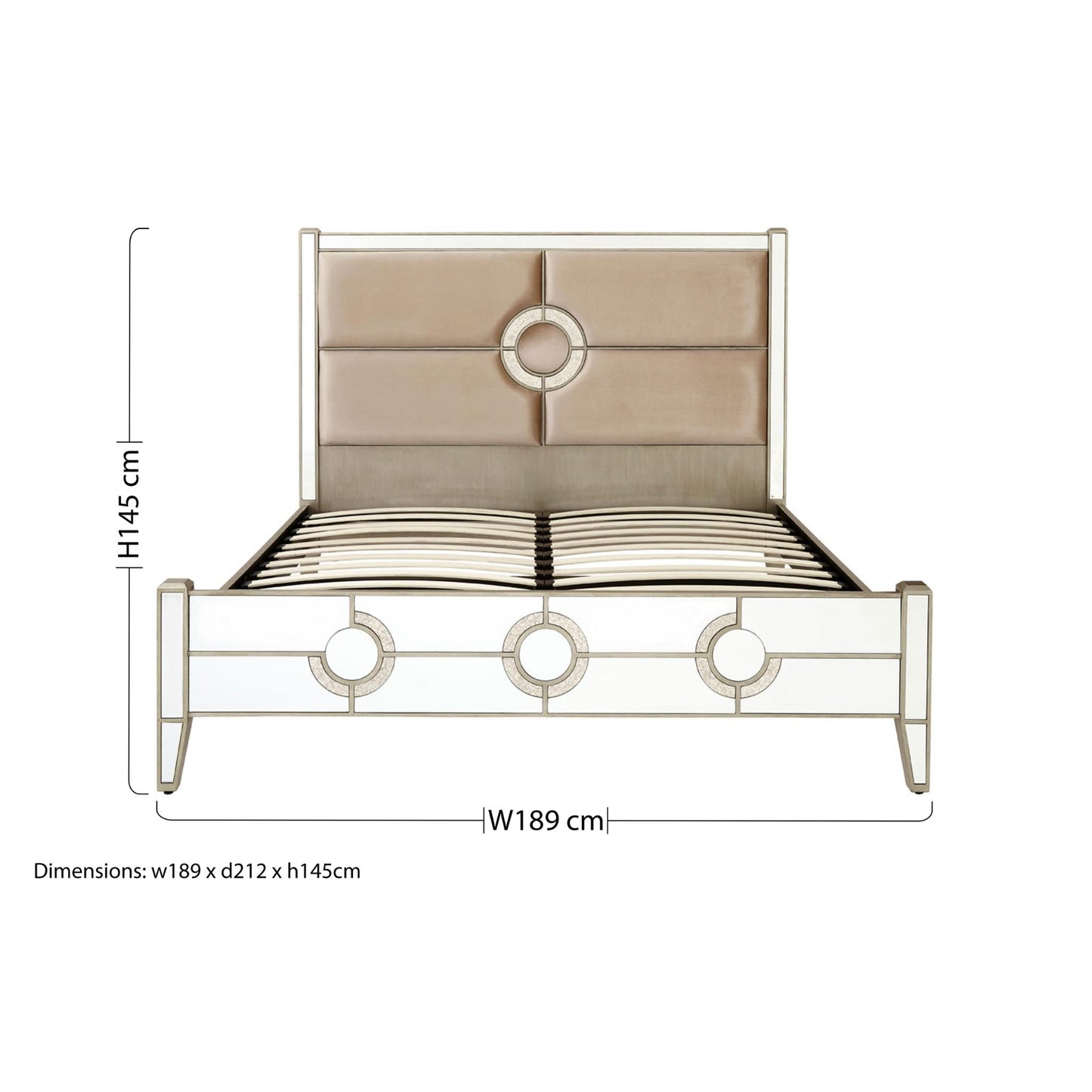 Circles of Elegance Mirrored Super King Size Bed Frame Dimensions