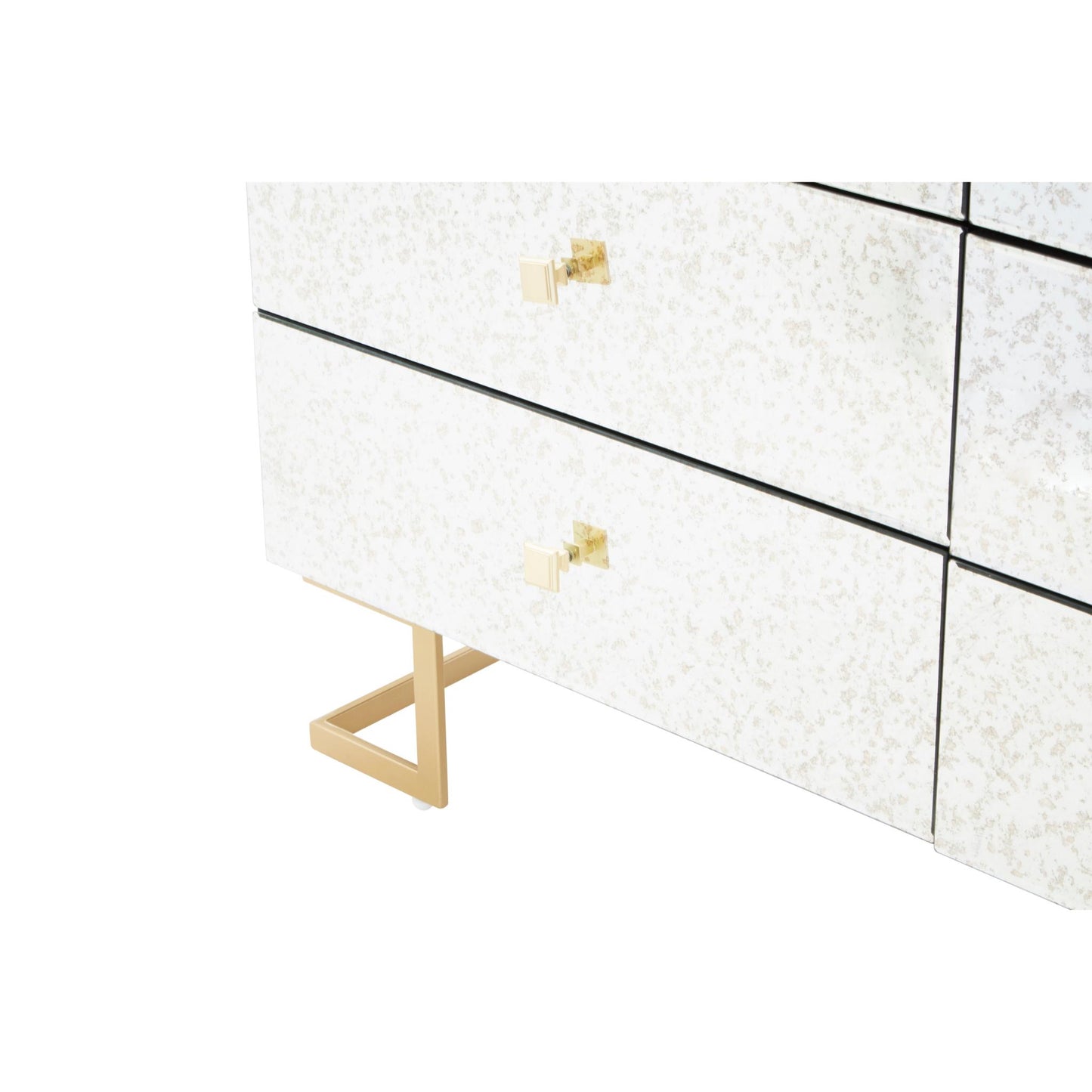 Distressed Antique Mirror Chest of Drawers Brass Legs and Brass Knobs