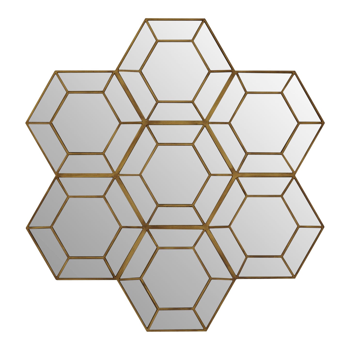 Hexagon Cluster Gold Large Wall Mirror 91cm x 95cm Front View