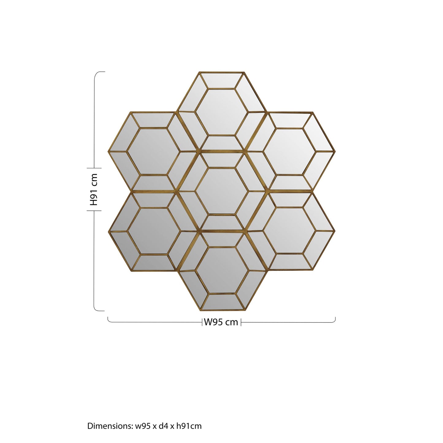 Hexagon Cluster Gold Large Wall Mirror 91cm x 95cm Measurements