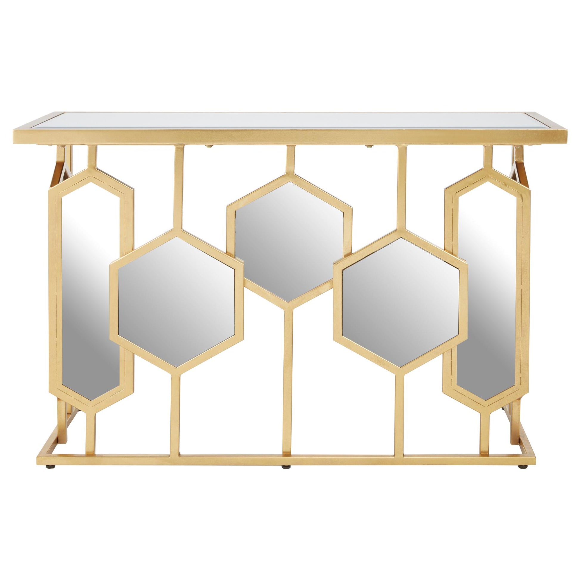 Hexagon Mirror Console Table Front Close Up