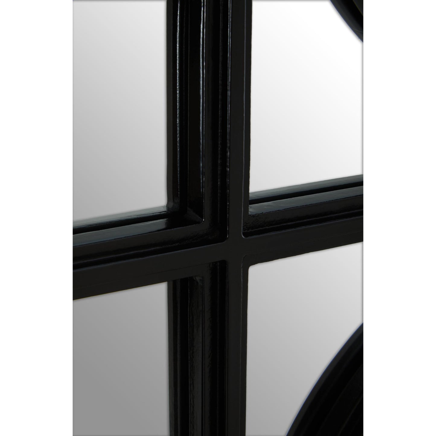 Industrial Convex Window Pane Wall Mirror - Black frame detail