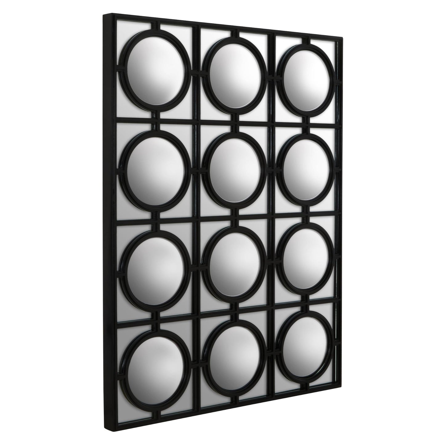 Industrial Convex Window Pane Wall Mirror - Lattice Overlay Detail