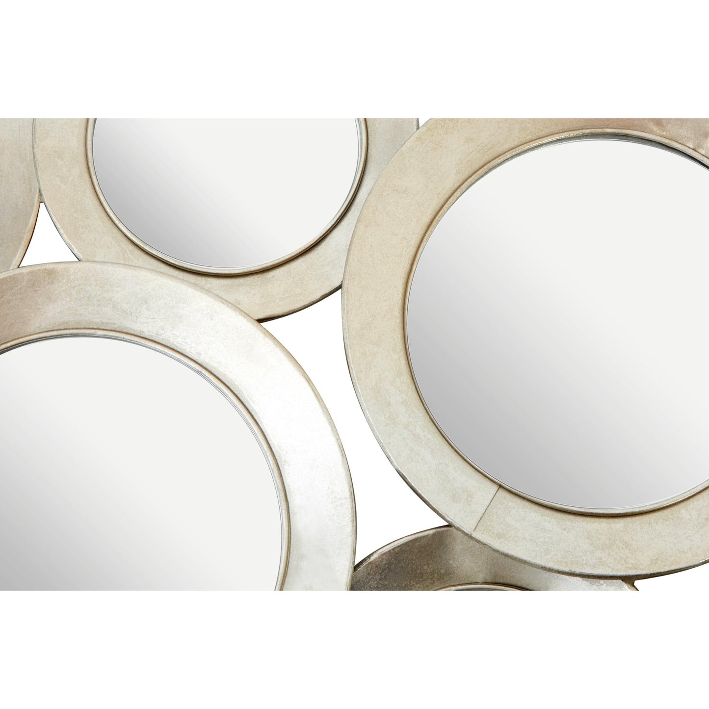 Large Silver Cluster of Round Wall Mirrors Close Up