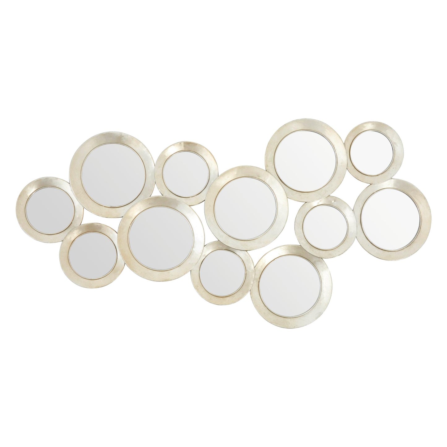 Large Silver Cluster of Round Wall Mirrors Frontal View