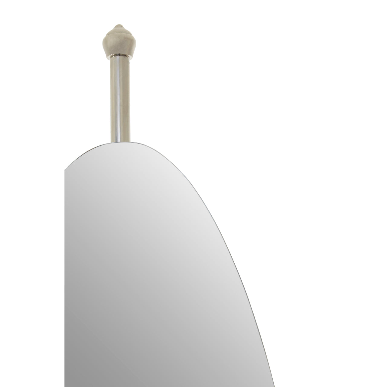 Oval dressing bevelled mirror with a decorative top.