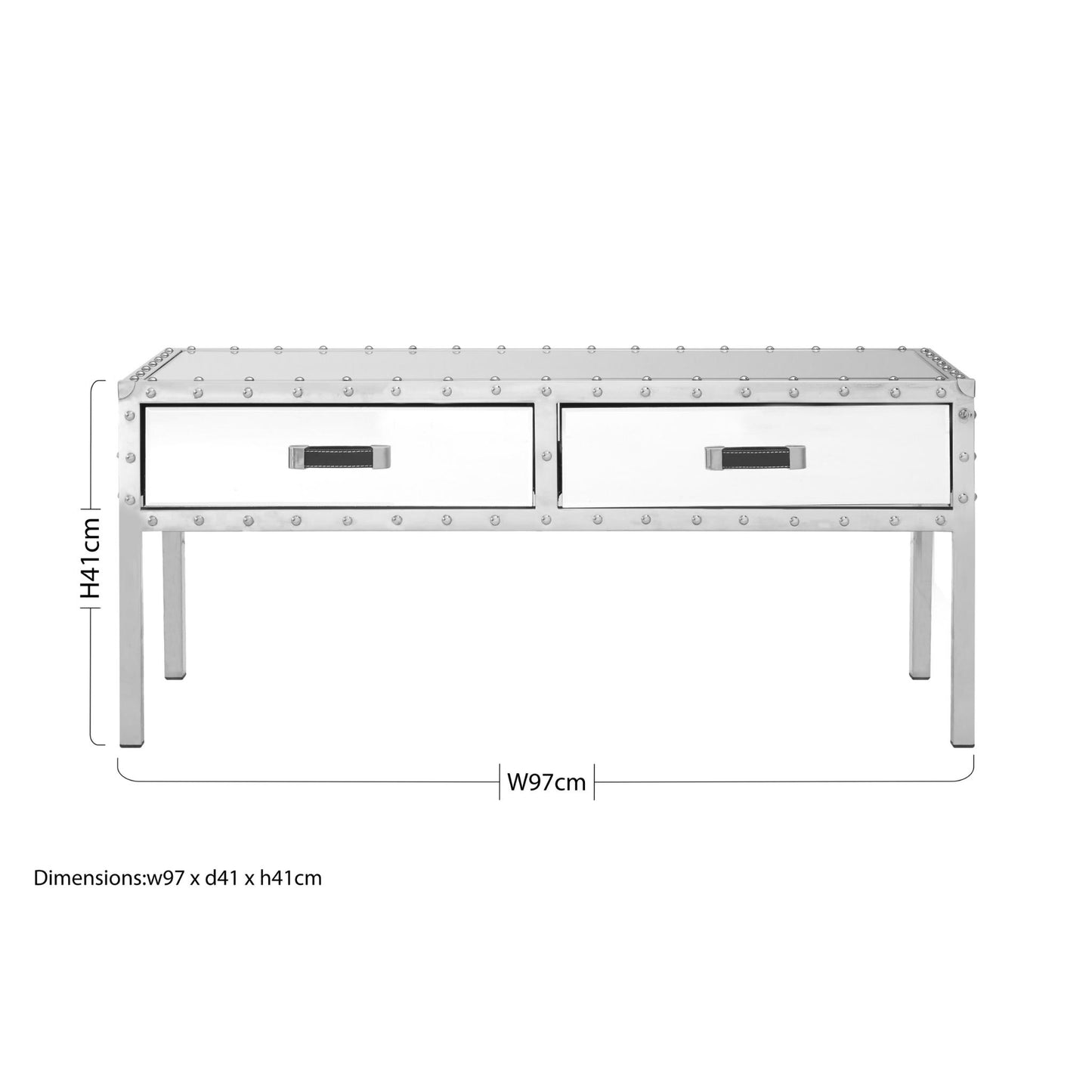 Mirrored Rivet Coffee Table Measurement 41cm x 97cm