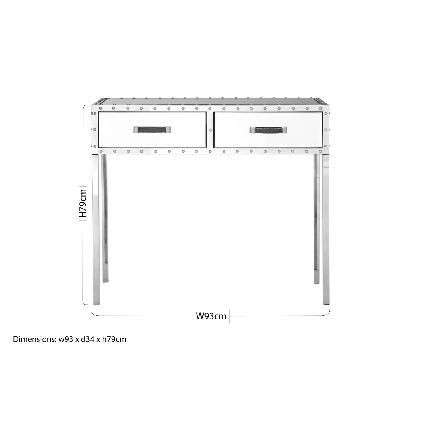 Mirrored Rivet Console Table Measurements 79cm x 93cm