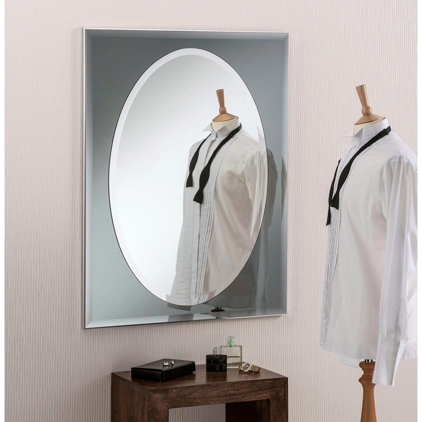 Modern Oval Mirror in Grey Glass Frame