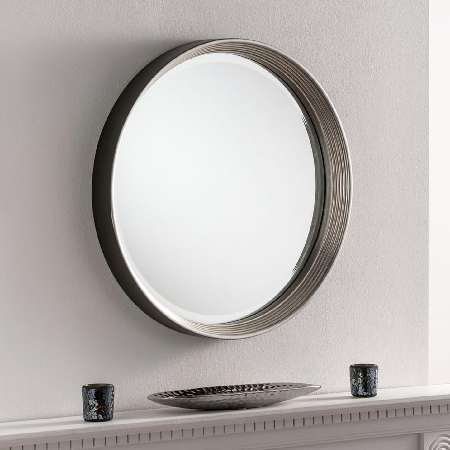 Round Black Silver Industrial Style Small Wall Mirror