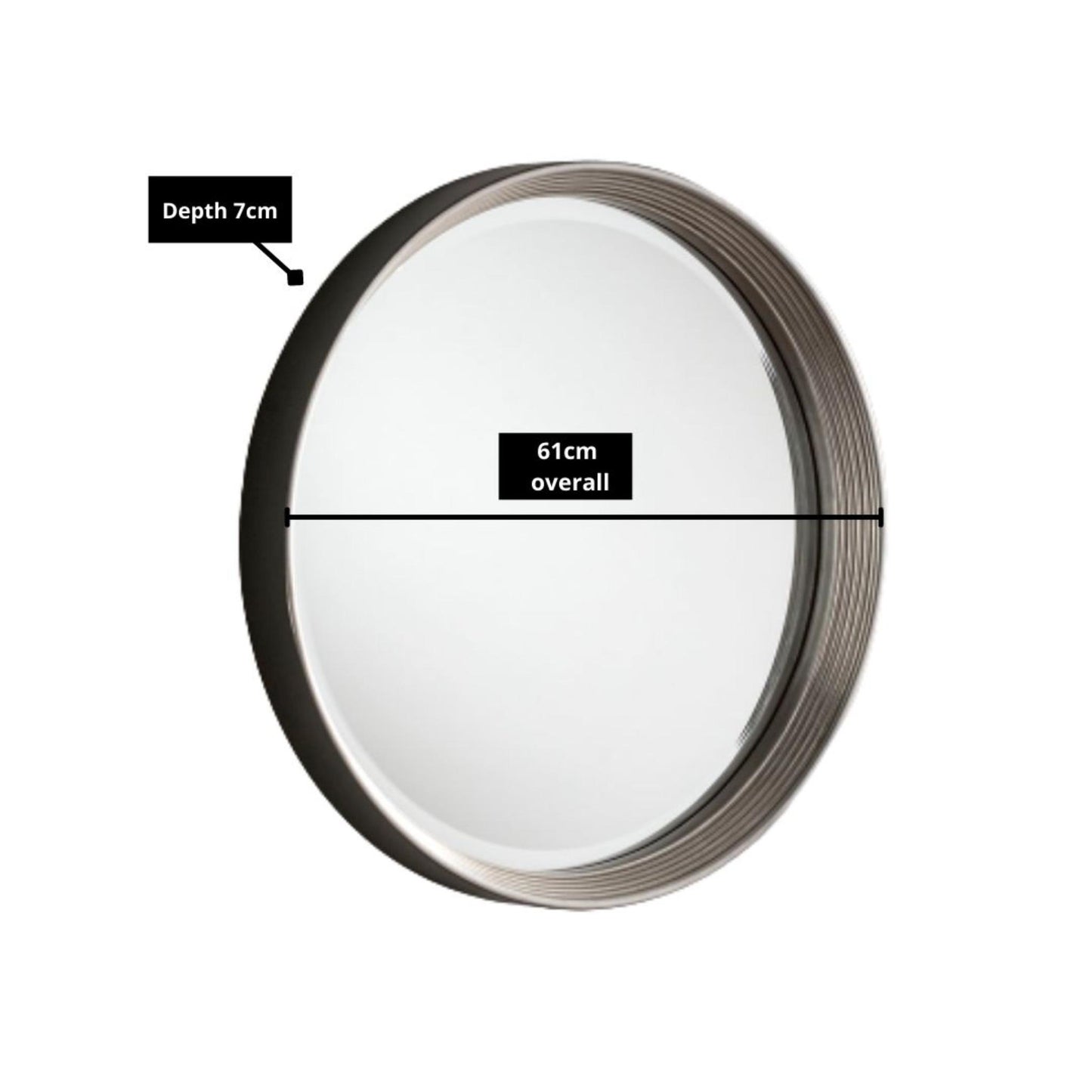 Round Black Silver Industrial Style Wall Mirror Measurements