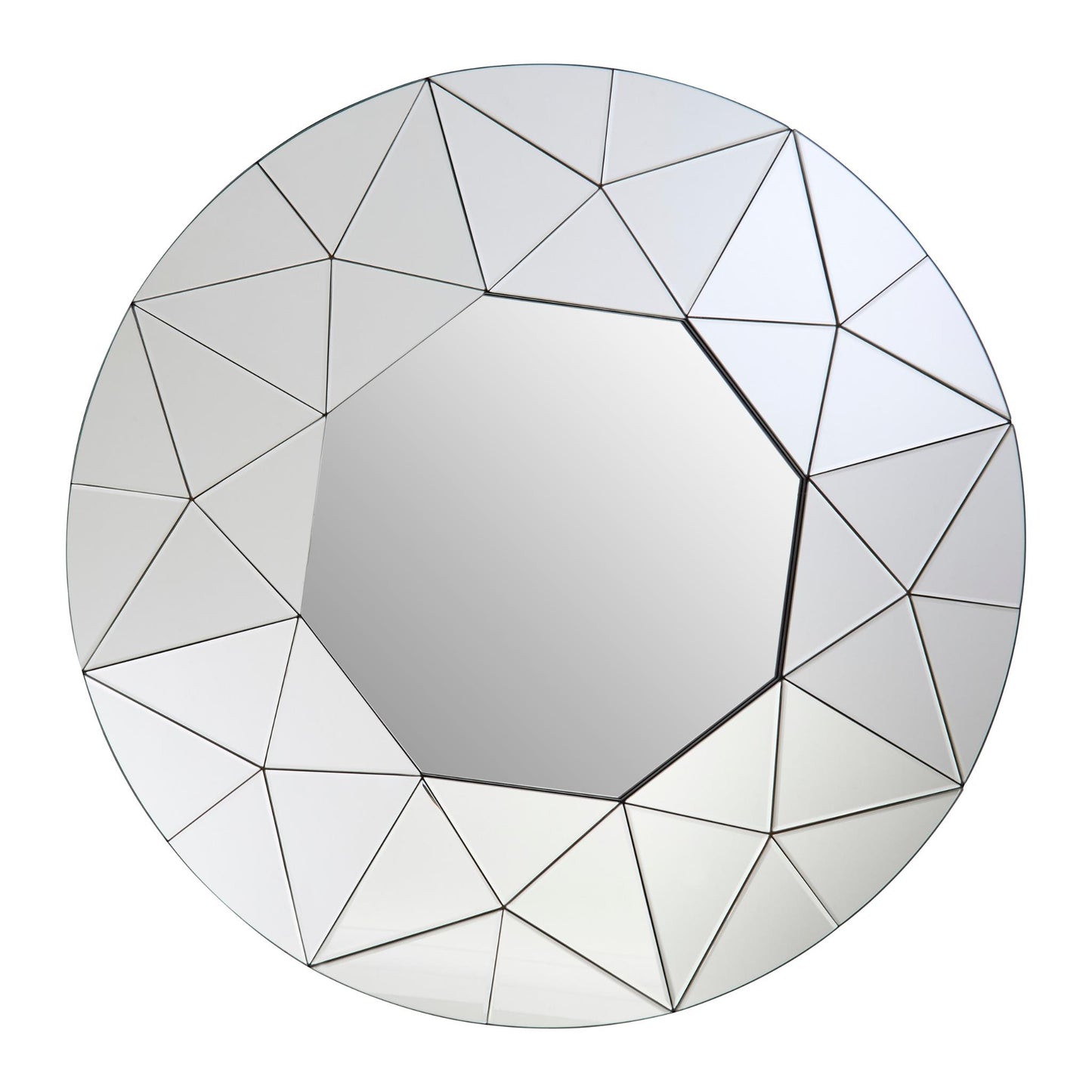 Round Large Hexagon Detail Silver Wall Mirror 100cm diameter Front View