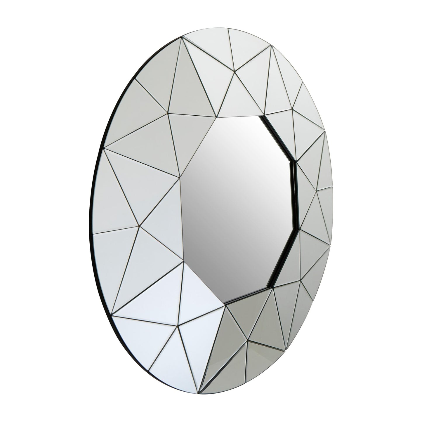 Round Large Hexagon Detail Silver Wall Mirror 100cm diameter Side View