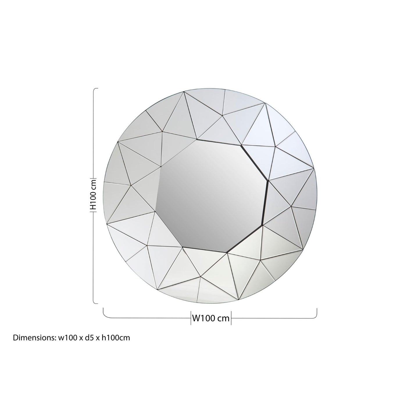 Round Large Hexagon Detail Silver Wall Mirror 100cm diameter measurements