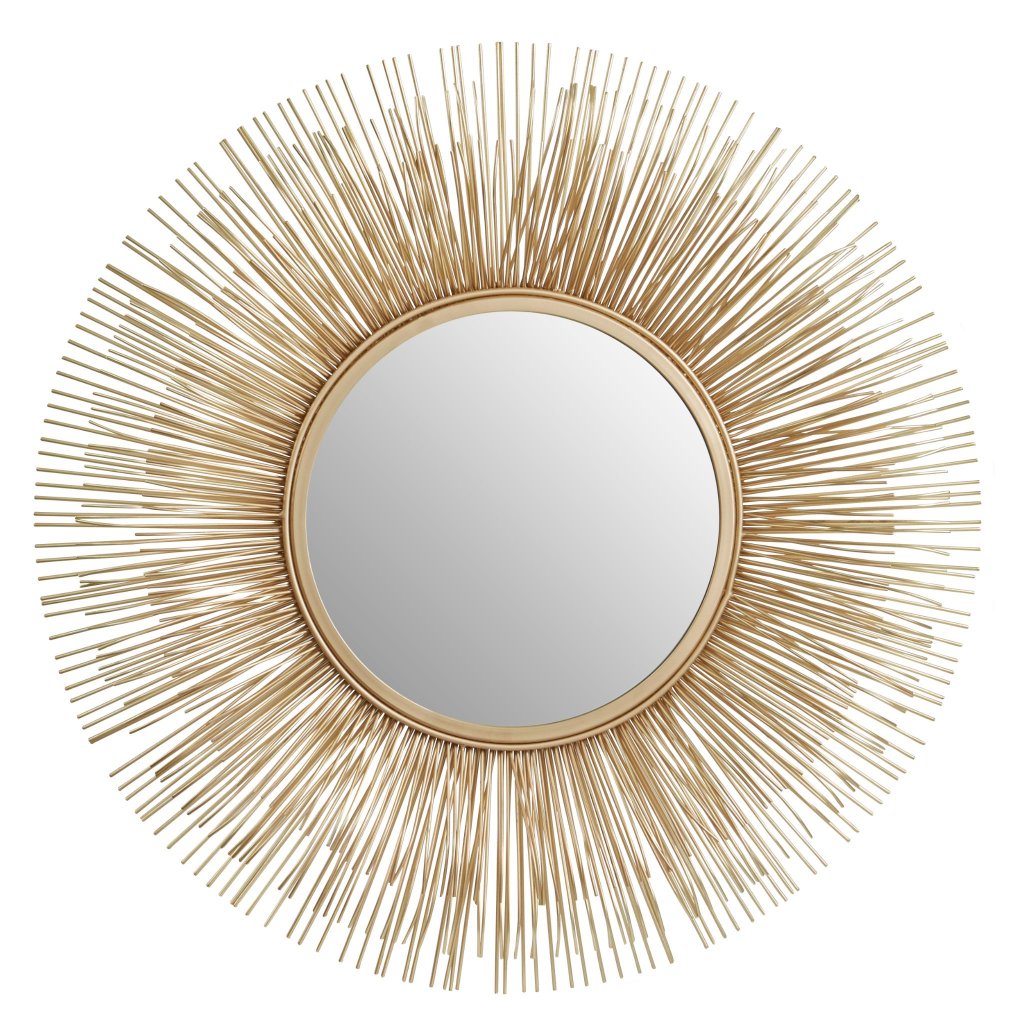 Round Medium Gold Brass Spoke Sunburst Wall Mirror Front View