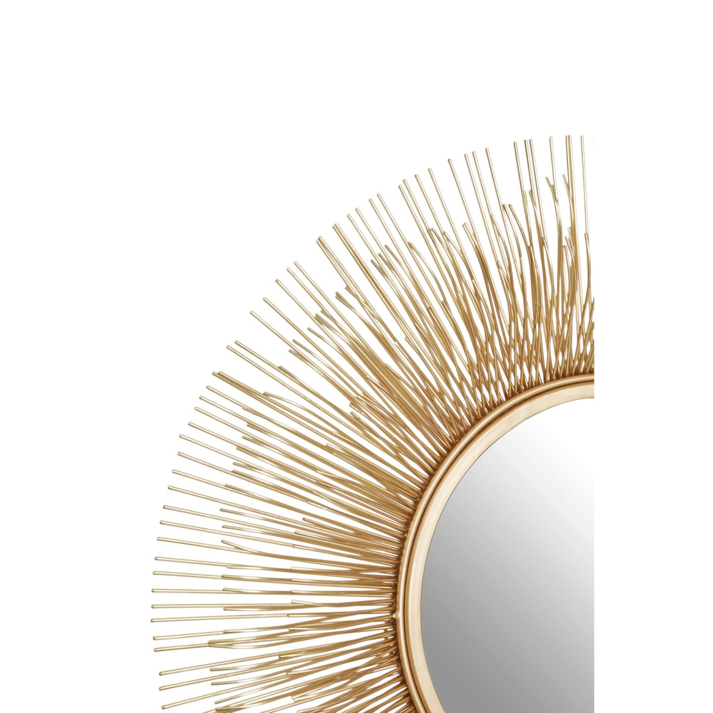 Round Medium Gold Brass Spoke Sunburst Wall Mirror Iron Rod Detail