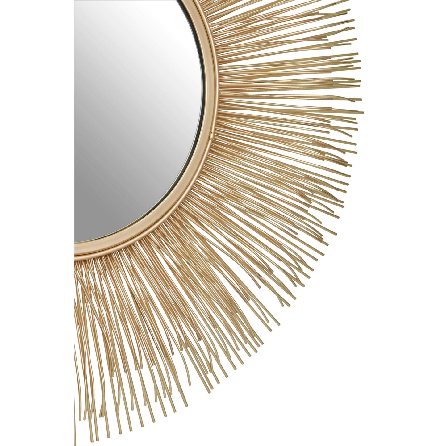 Round Medium Gold Brass Spoke Sunburst Wall Mirror Iron Rod Detail Close Up