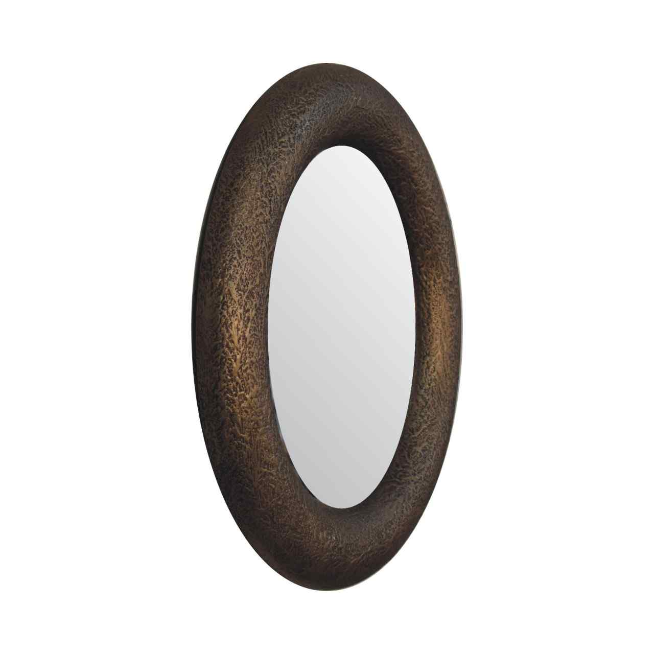 Round Metallic Hammered Effect Wall Mirror Tilted Left Hand View