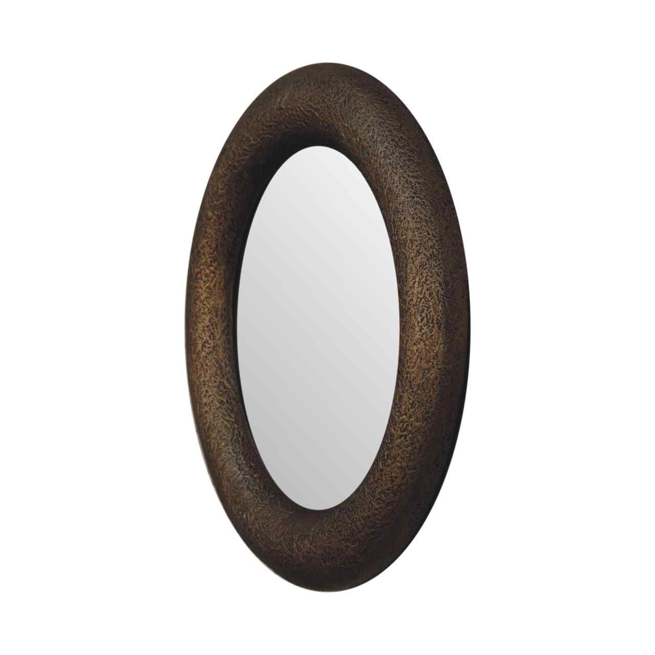 Round Metallic Hammered Effect Wall Mirror Tilted Right Hand View