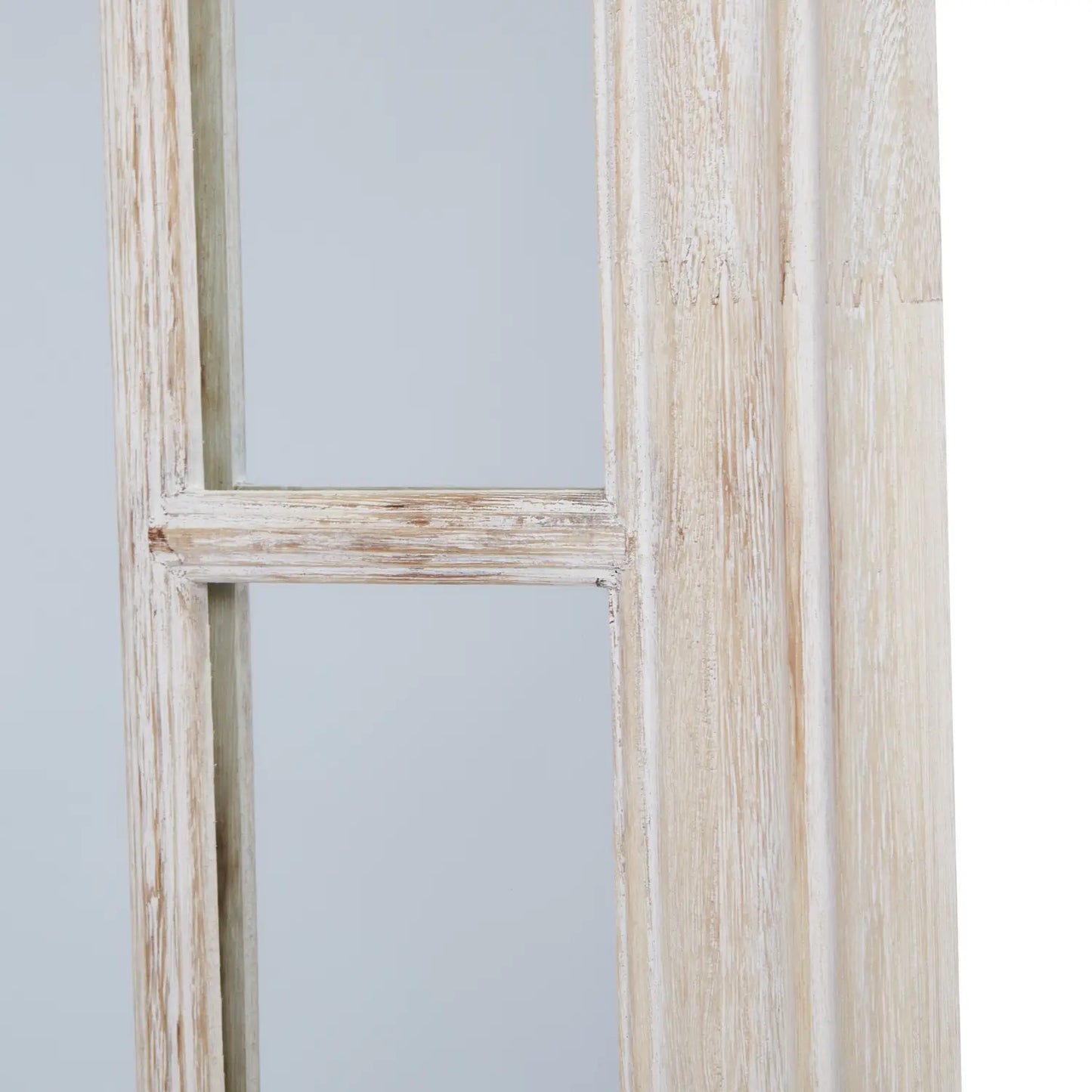 Detail of the rustic windowpane mirror frame
