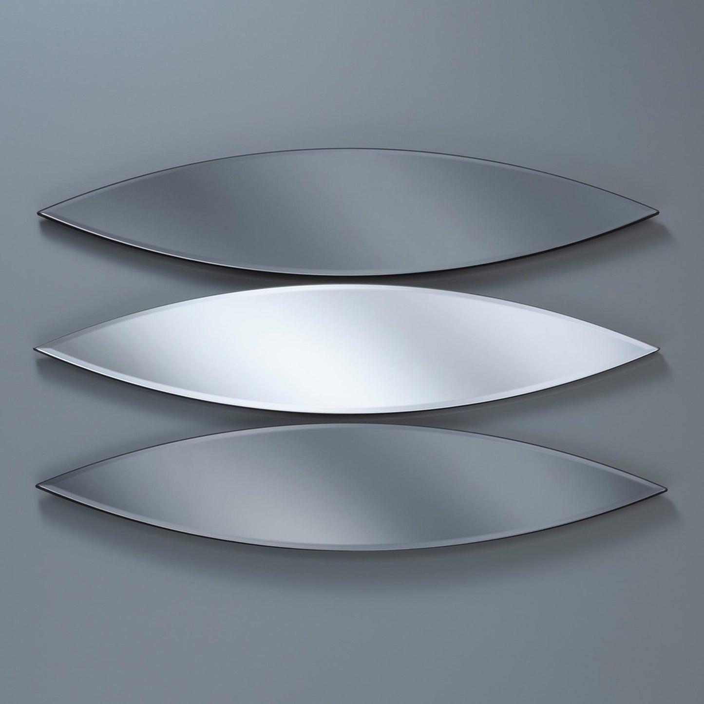 Set of 3 Large Grey and Silver Teardrop Mirrors Horizontal View