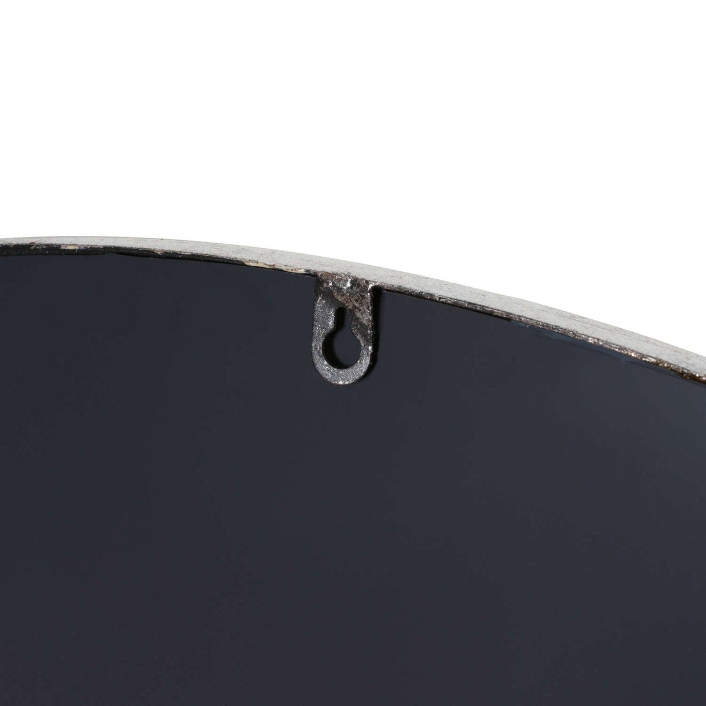 Silver Foil Large Circular Metal Wall Mirror Hanging Detail