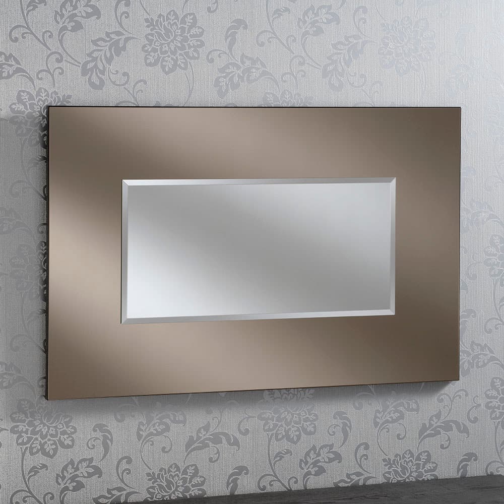 Horizontal wall-mounted mirror with a bronze frame, black edge finish and a reflective surface.