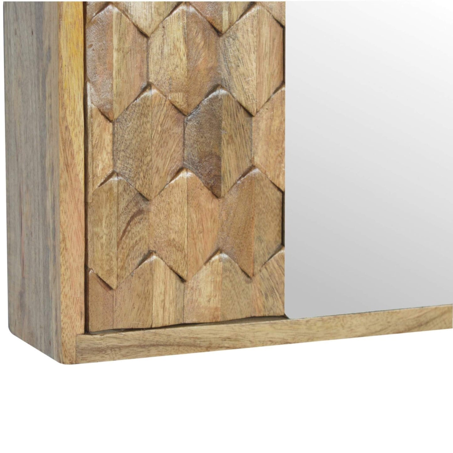 Solid Wood Mirror Cabinet Pineapple Carved Design Detail