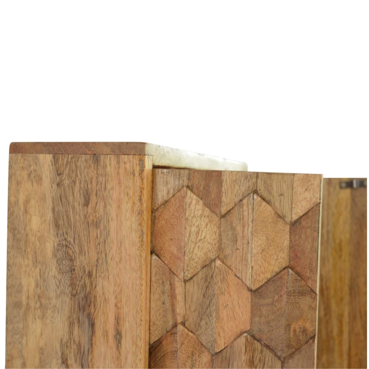 Solid Wood Mirror Cabinet Pineapple Carved Design Open Door Side View