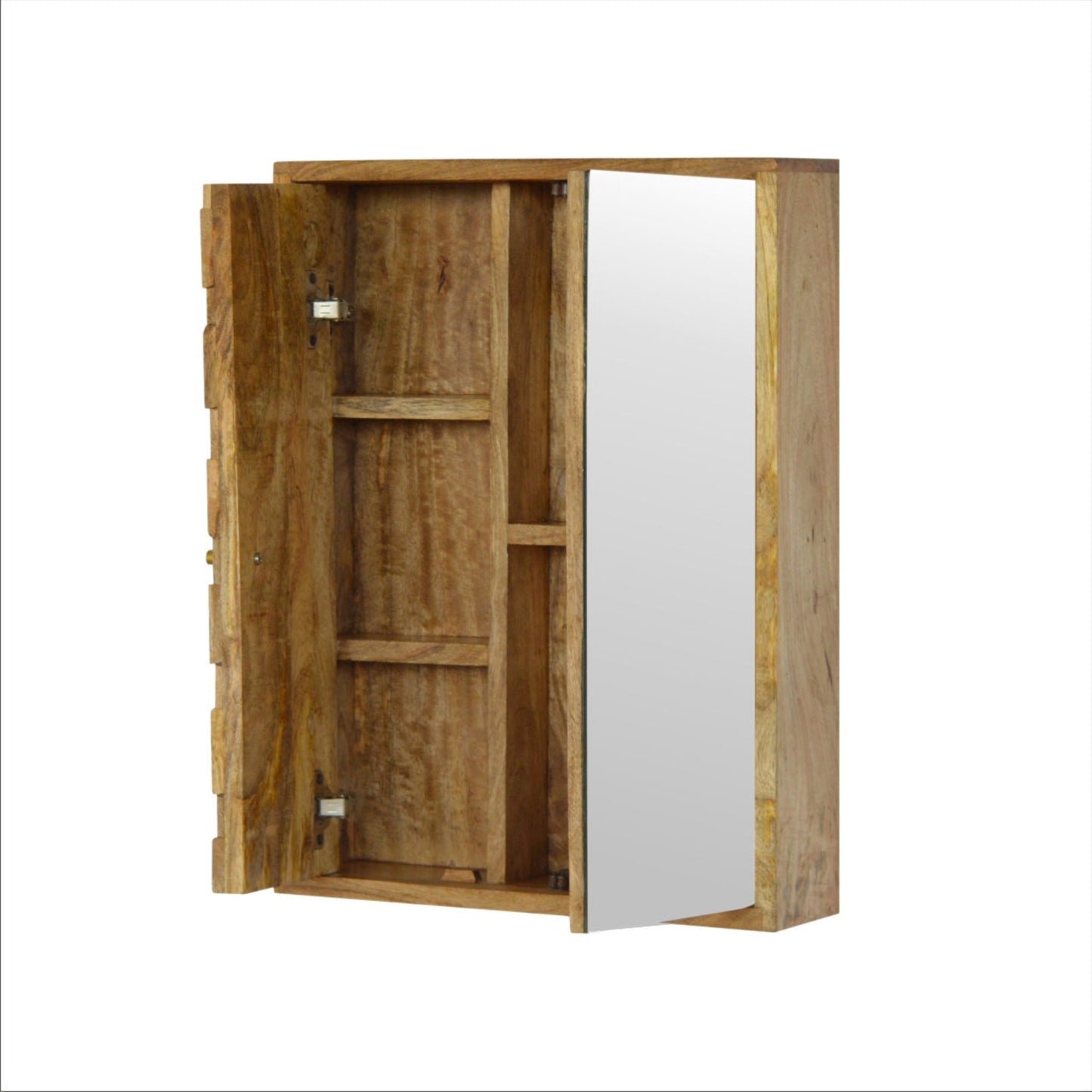 Solid Wood Mirror Cabinet Pineapple Carved Design Shelf Detail
