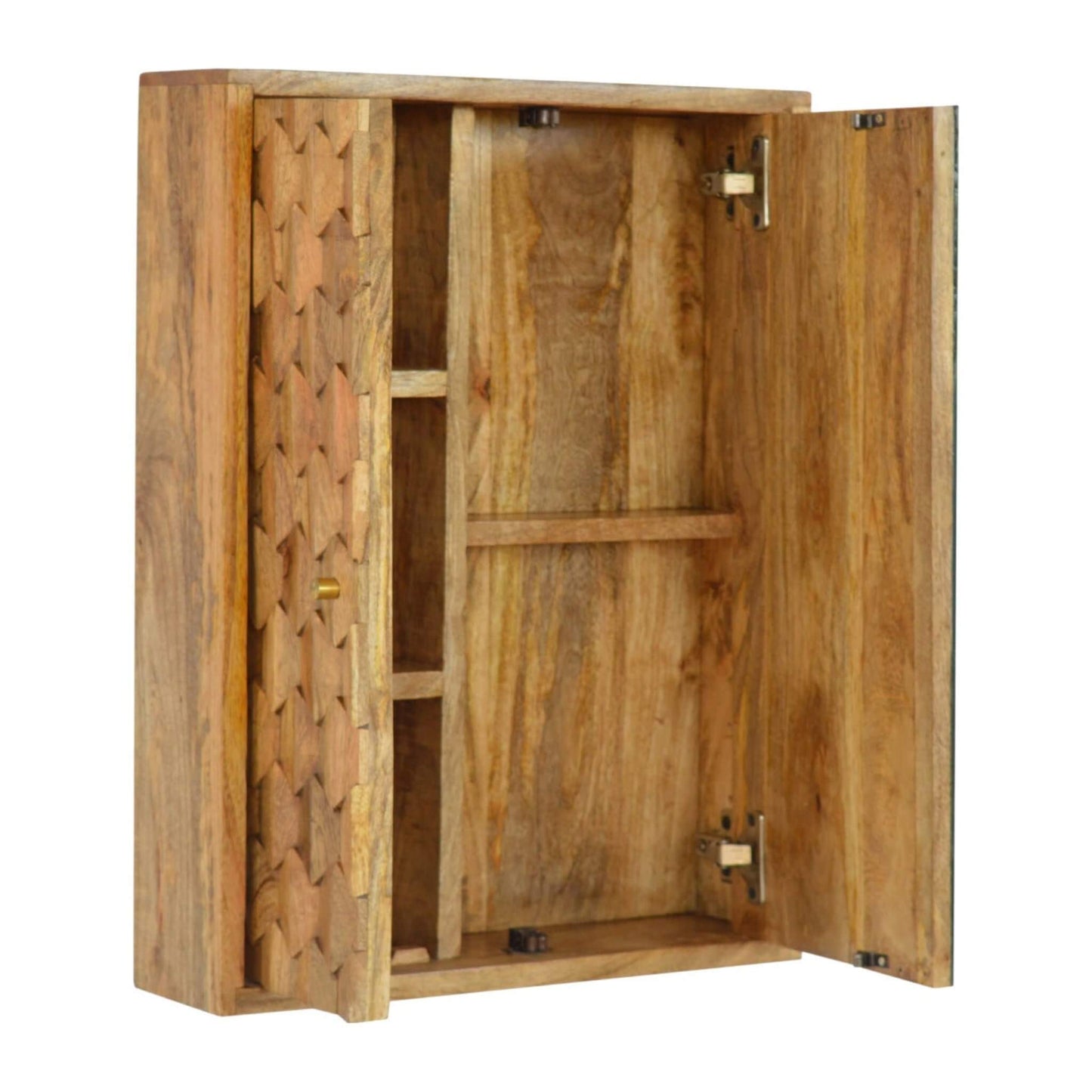 Solid Wood Mirror Cabinet Pineapple Carved Design Shelf Detail 2