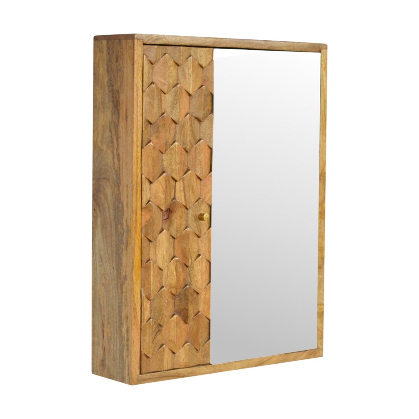 Solid Wood Mirror Cabinet Pineapple Carved Design - Side View