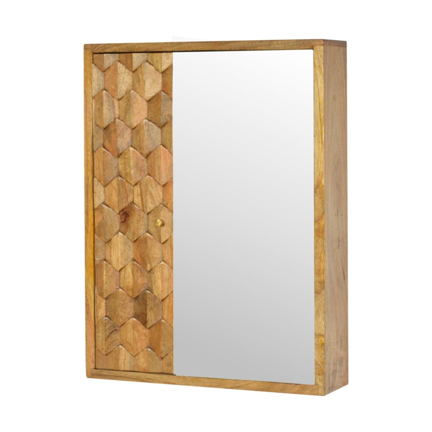 Solid Wood Mirror Cabinet Pineapple Carved Design Side View 2