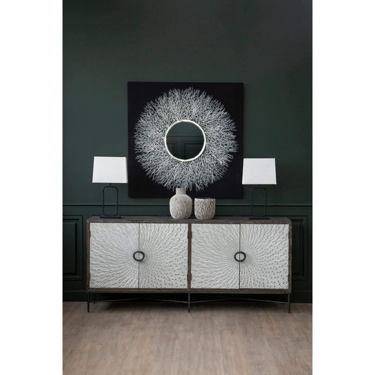 Square Abstract Monochrome Mirrored Wall Art 120cm x 120cm Lifestyle Setting