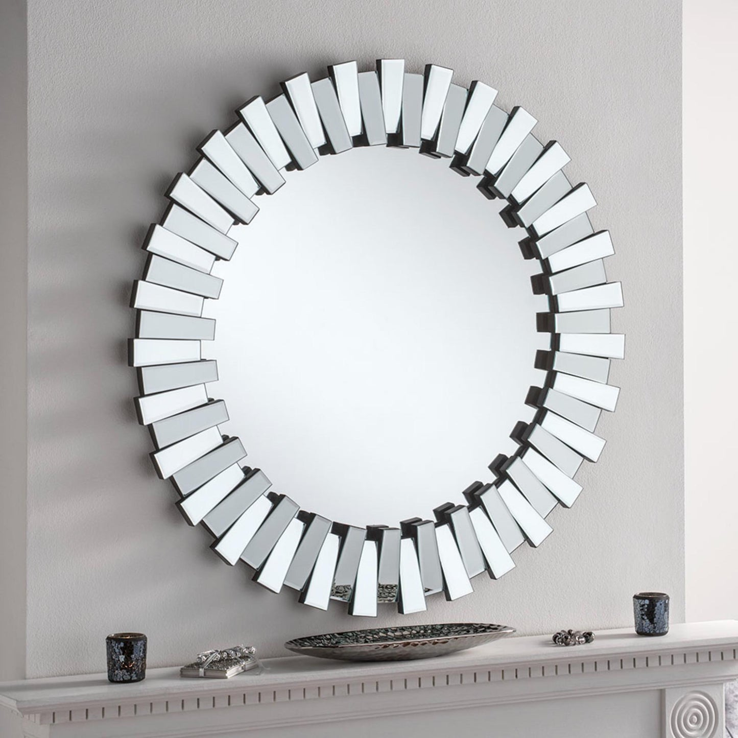 Starburst Silver Round Wall Mirror (80cm) Lifestyle