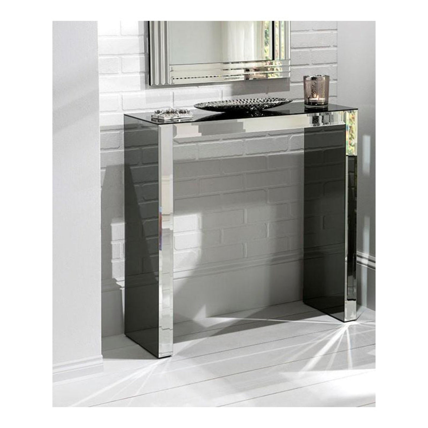 Luxe Geometric Mirrored Console Table_Grey