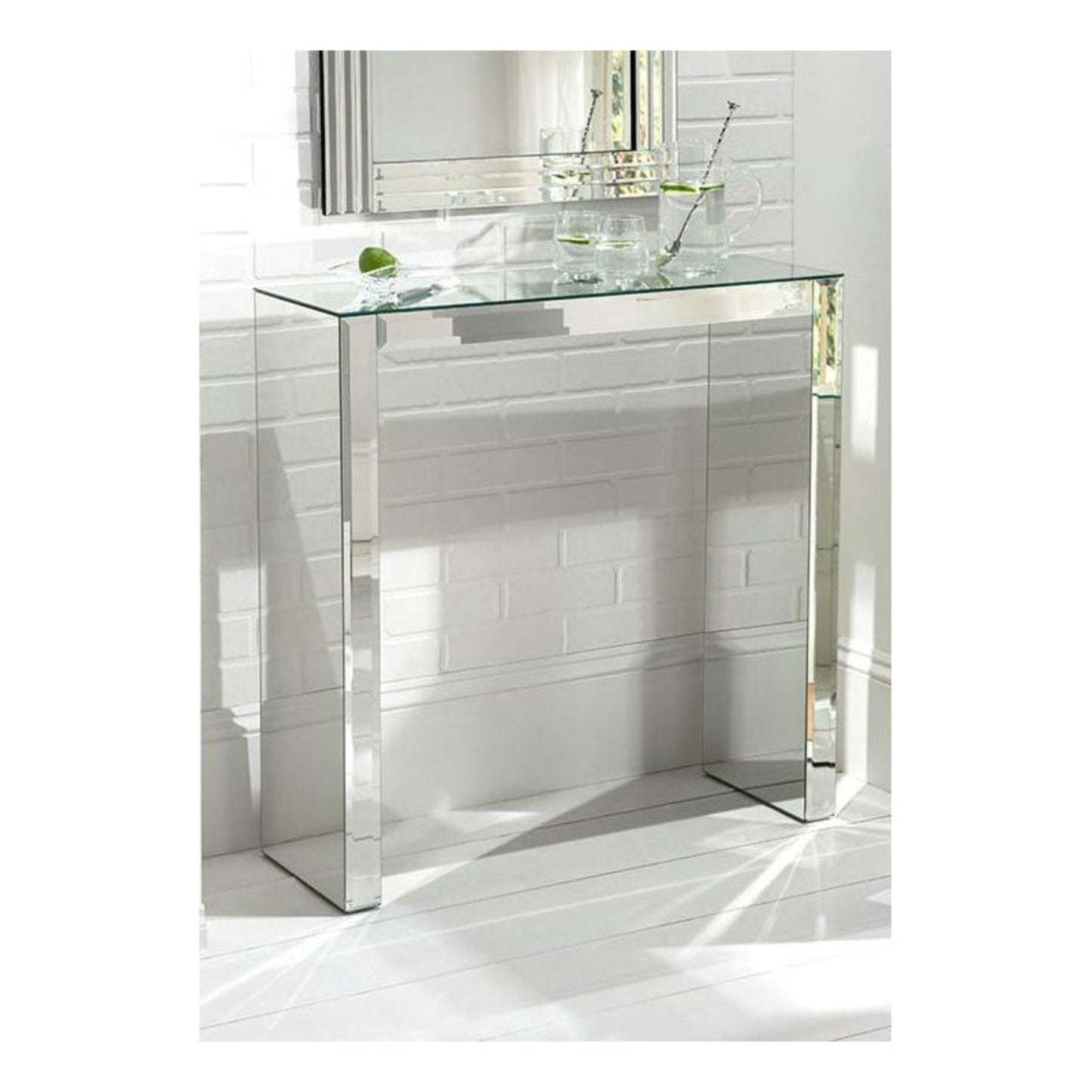 Luxe Geometric Mirrored Console Table_Silver