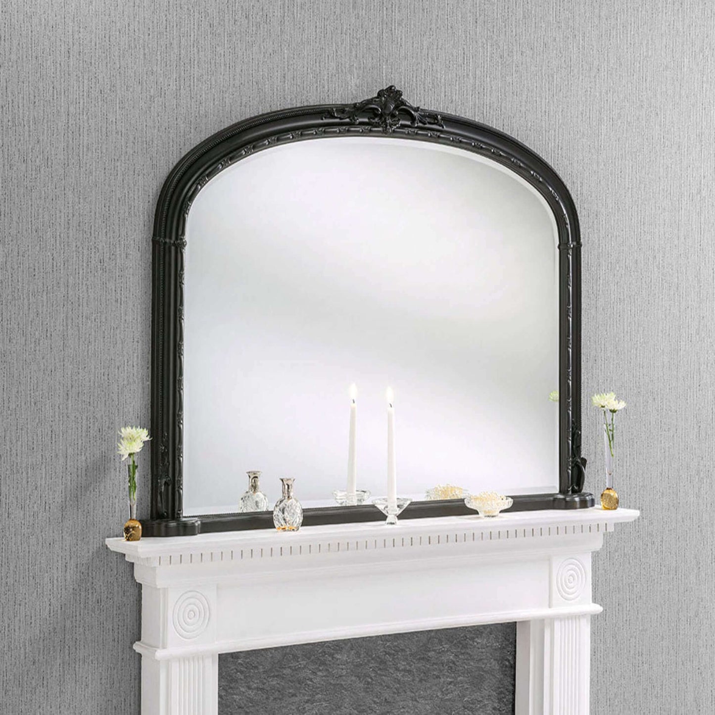 Windsor Over Mantle Mirror with Black Frame