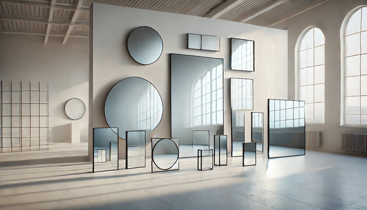 A collection of sleek mirrors of varying sizes
