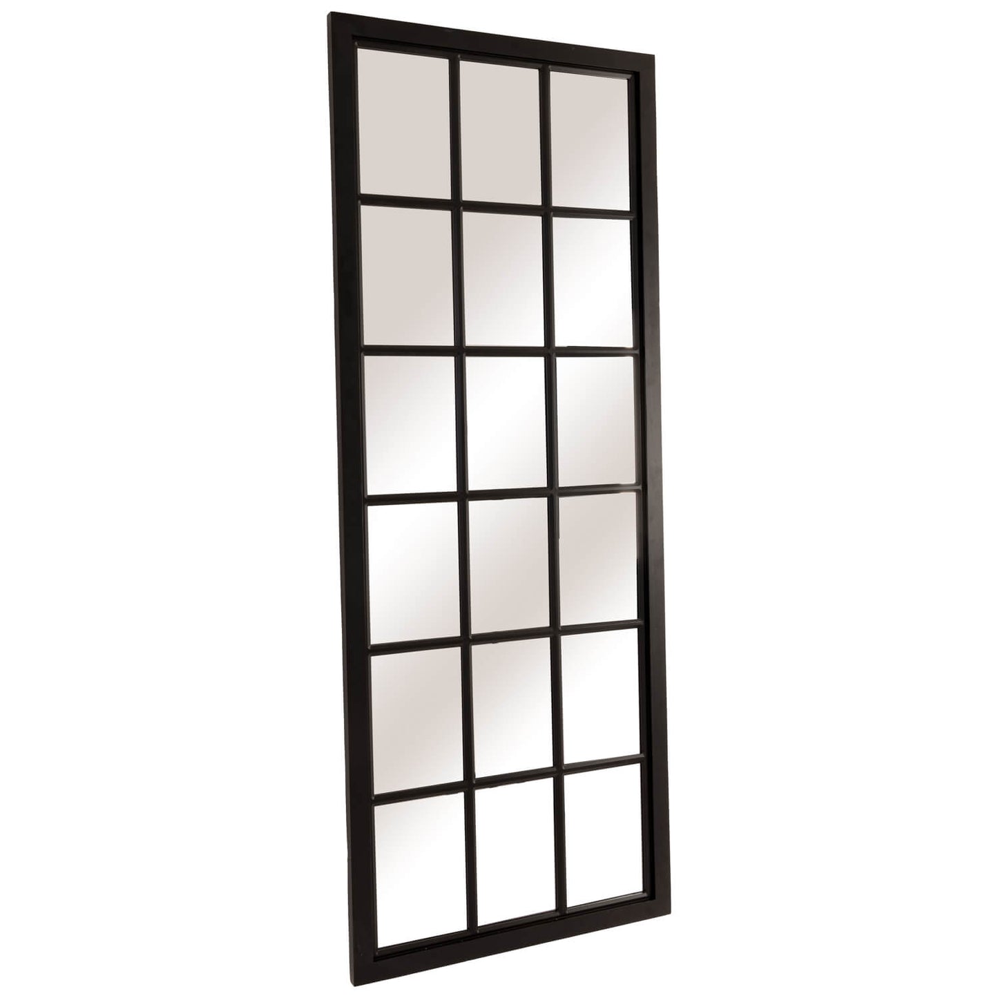 Tall Black Wooden Window Mirror - side view