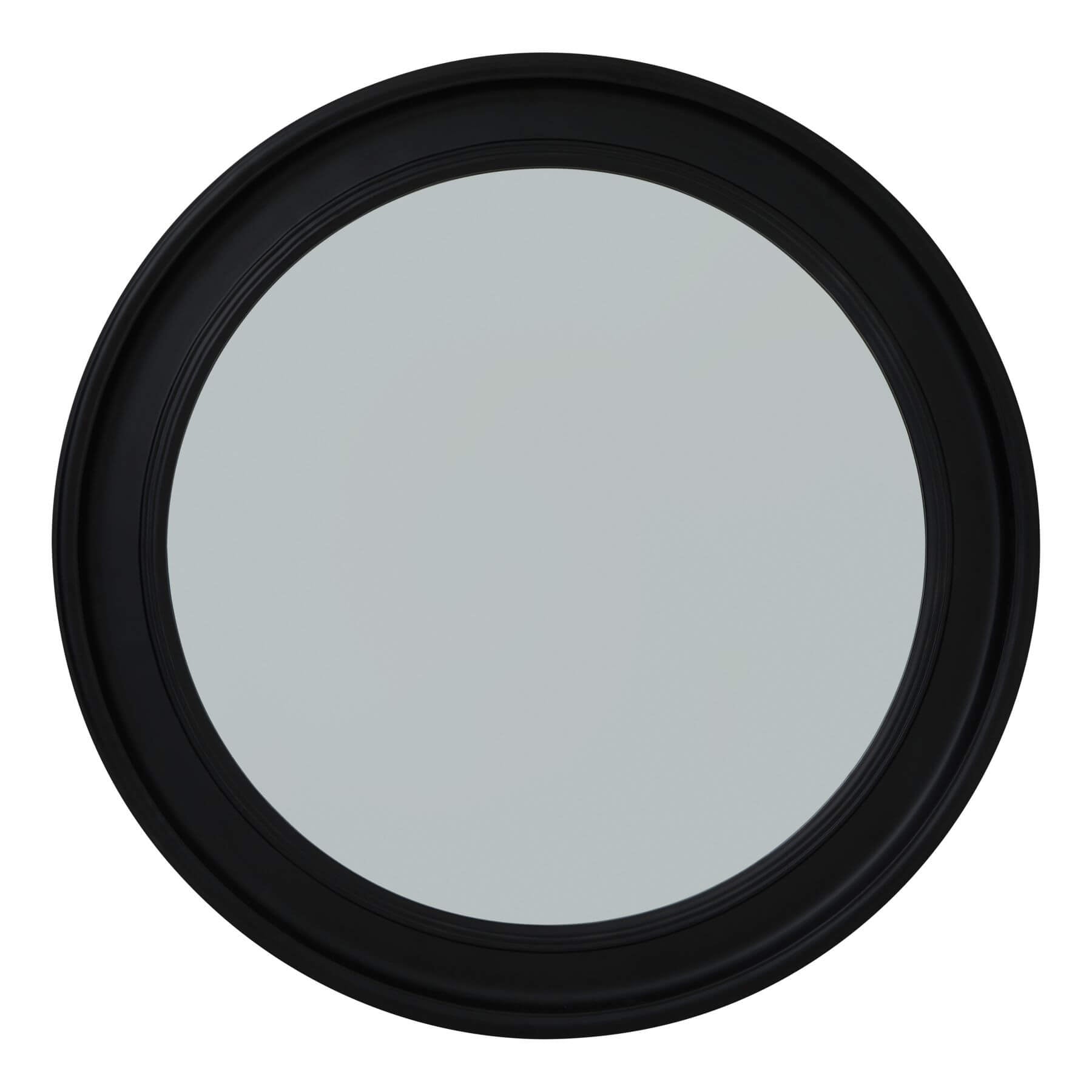 Black Wood Round Framed Mirror