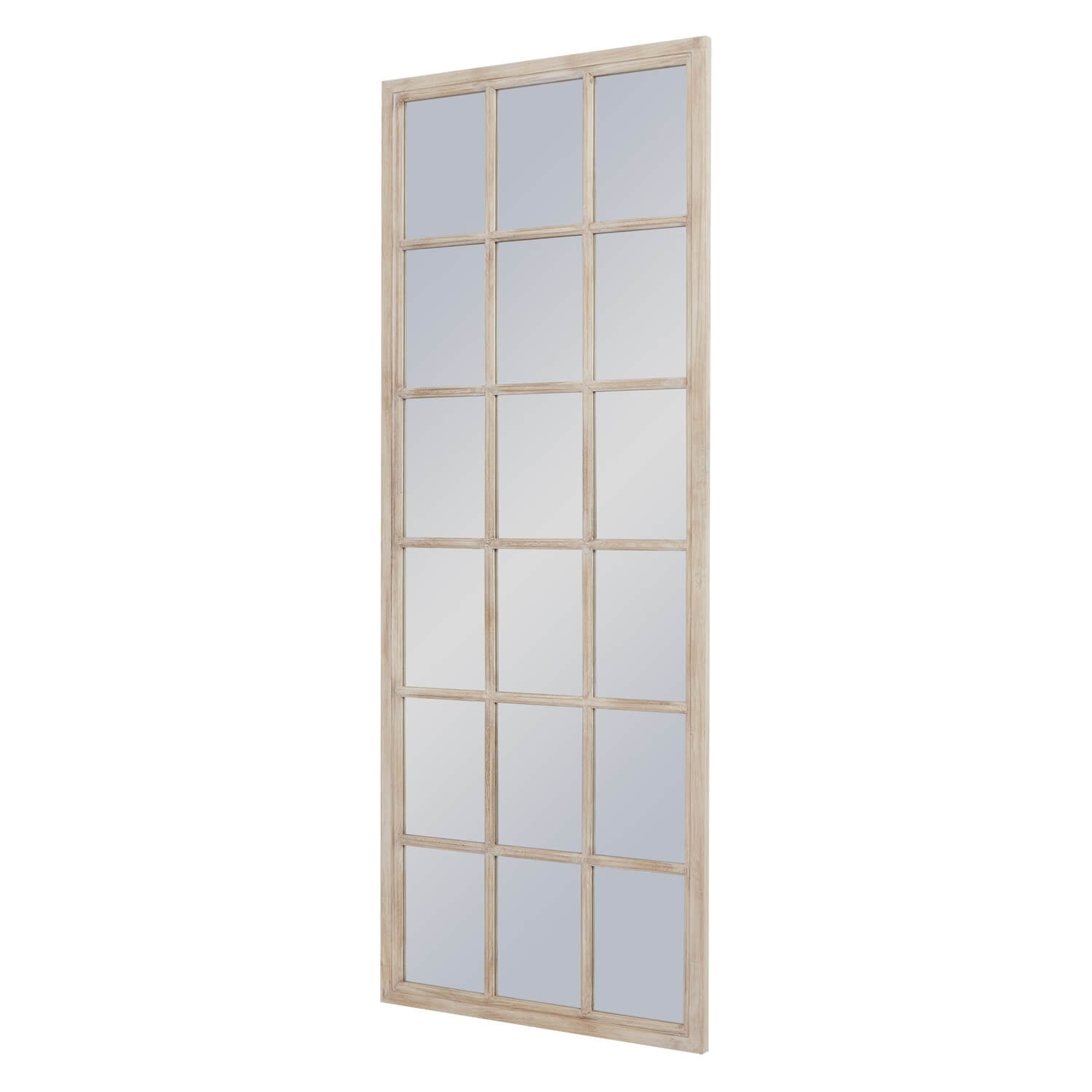 Tall Washed Wood Window Mirror Side View